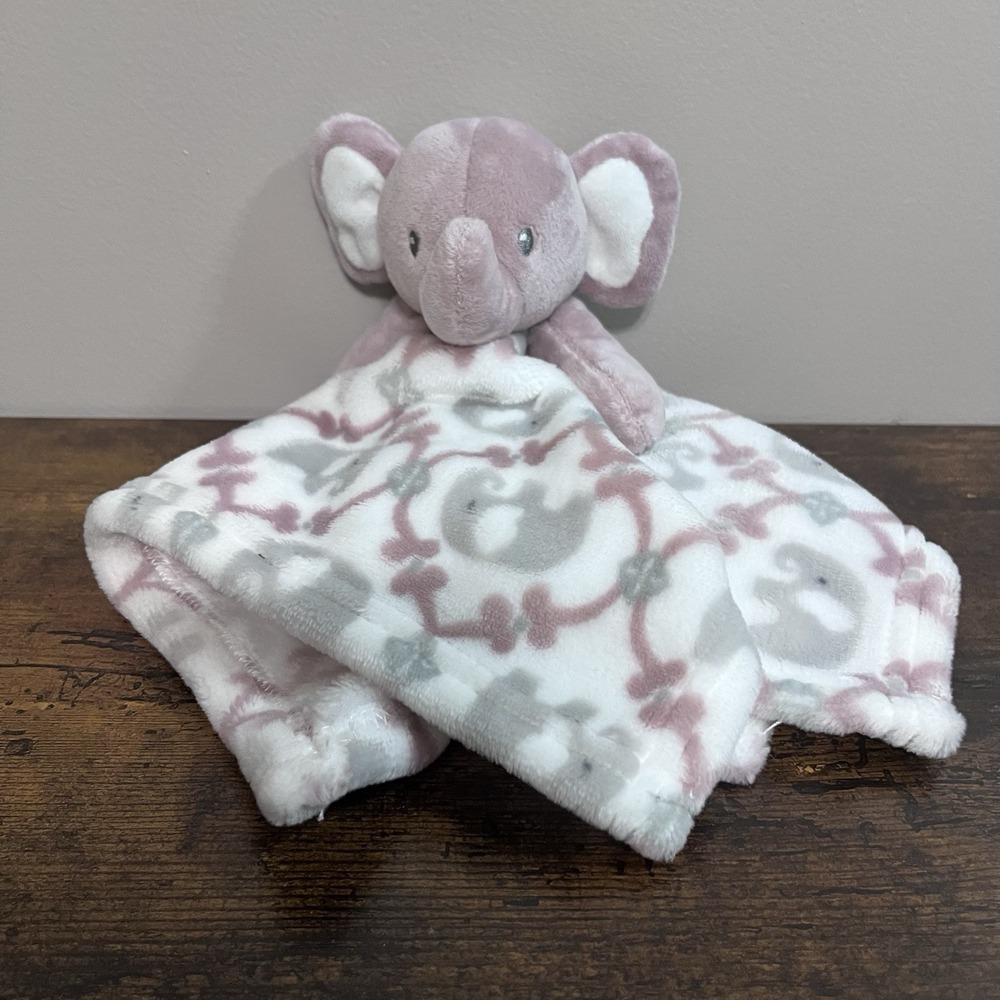 Blankets & Beyond Baby Girl Security Blanket Elephants Mauve Gray White